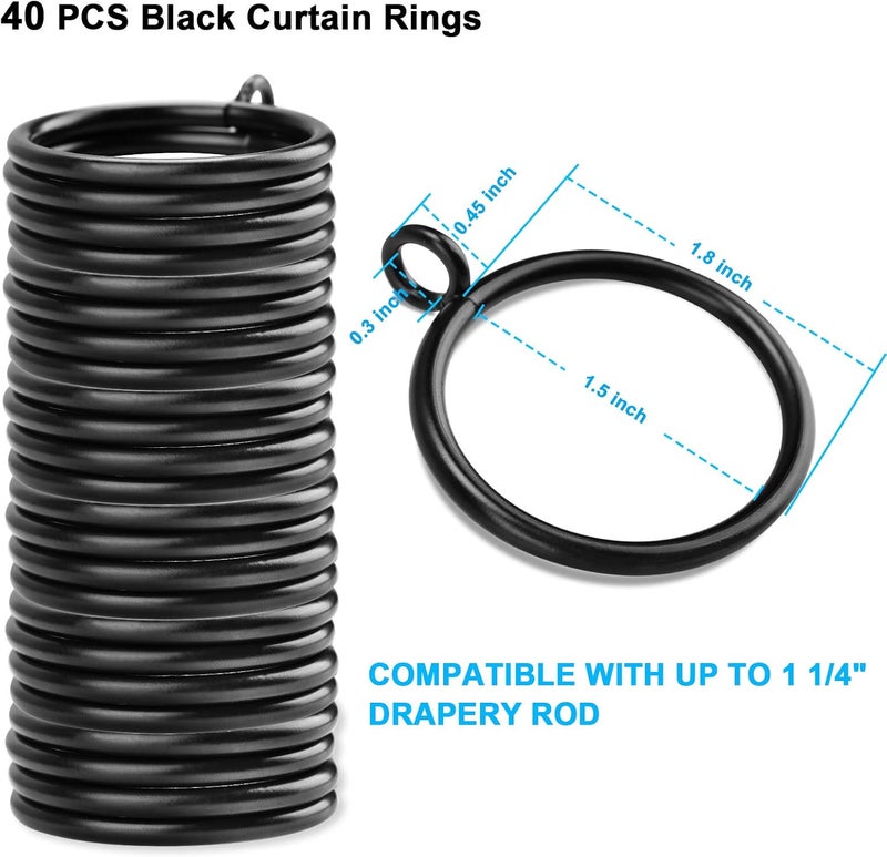 Awtok 40 PCS Black Curtain Rings, Curtains Ring with Eyelet Apply for Up to 1 1/4-inch Curtain Rod (1.5 Inch Drapery Rings) - Image 4
